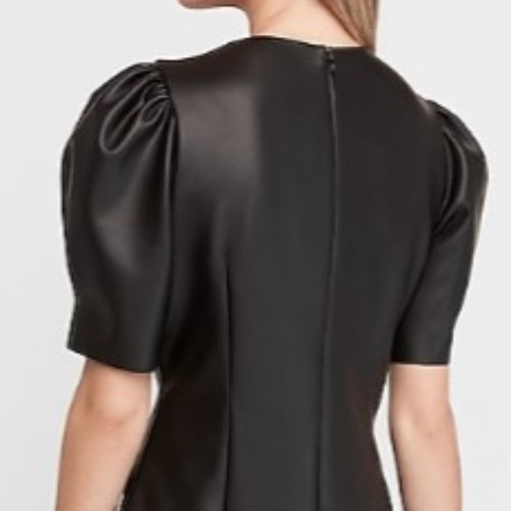 Express Puff Sleeve Vegan Leather Dress Black XS - Picture 3 of 6